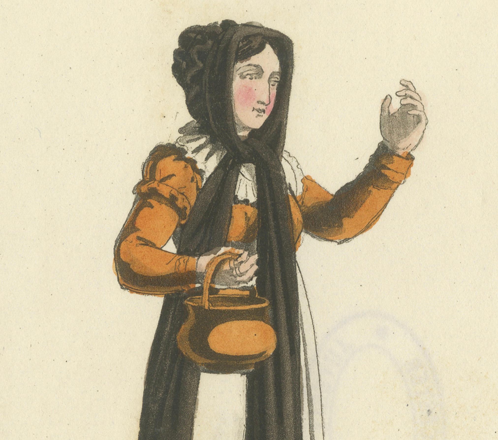 Gestes italiens : Costumes traditionnels et langage corporel, gravure des années 1820 Bon état - En vente à Langweer, NL
