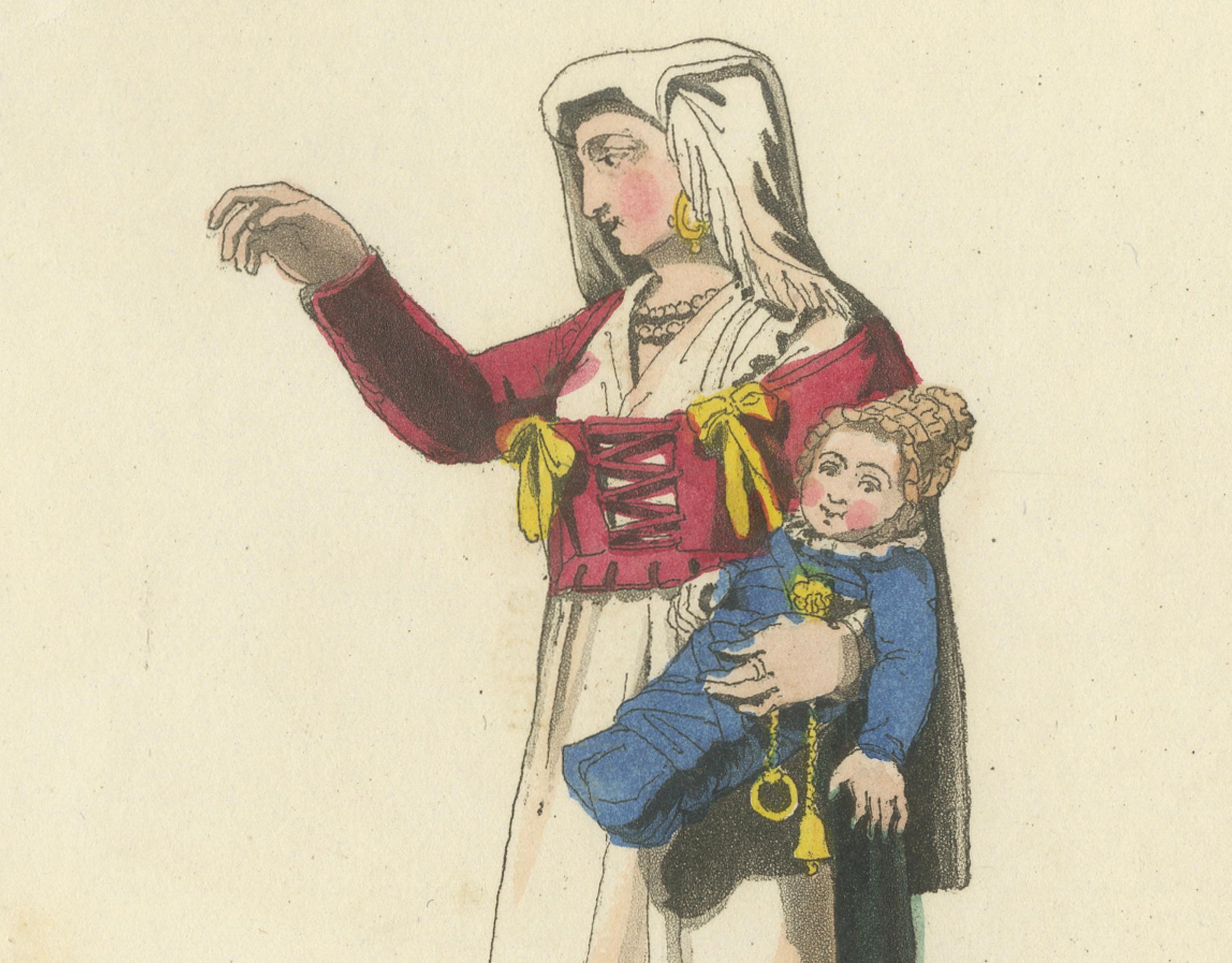 Début du XIXe siècle Gestes italiens : Costumes traditionnels et langage corporel, gravure des années 1820 en vente
