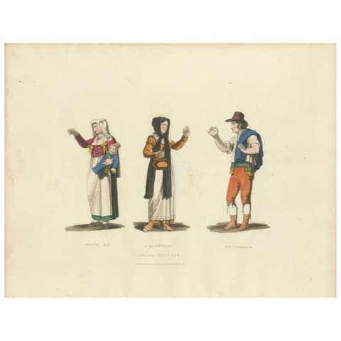 Italian Gestures: Traditional Costumes and Body Language, 1820s Engraving