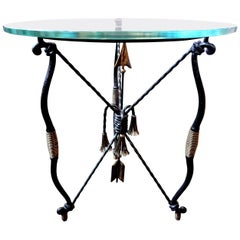 Vintage Italian Giacometti Inspired Iron and Brass Table with Glass Top