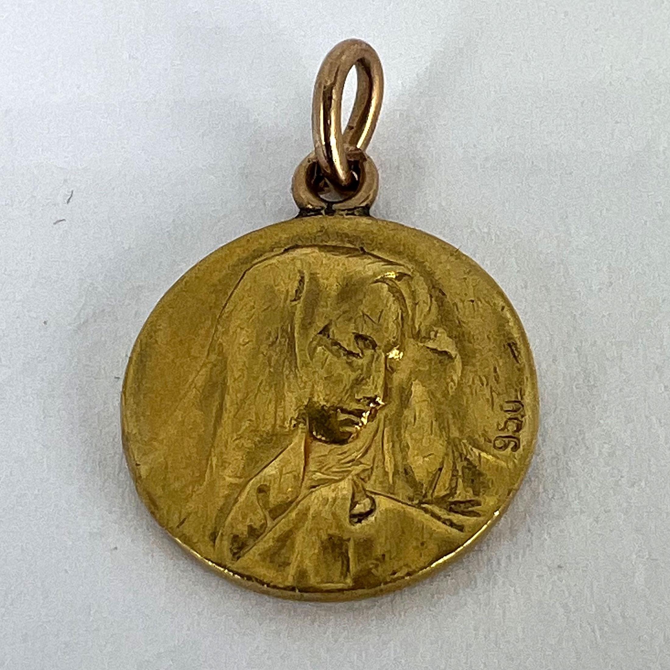 Italian Giacomini Virgin Mary Pope Pius X 23K Yellow Gold Medal Charm Pendant For Sale 9