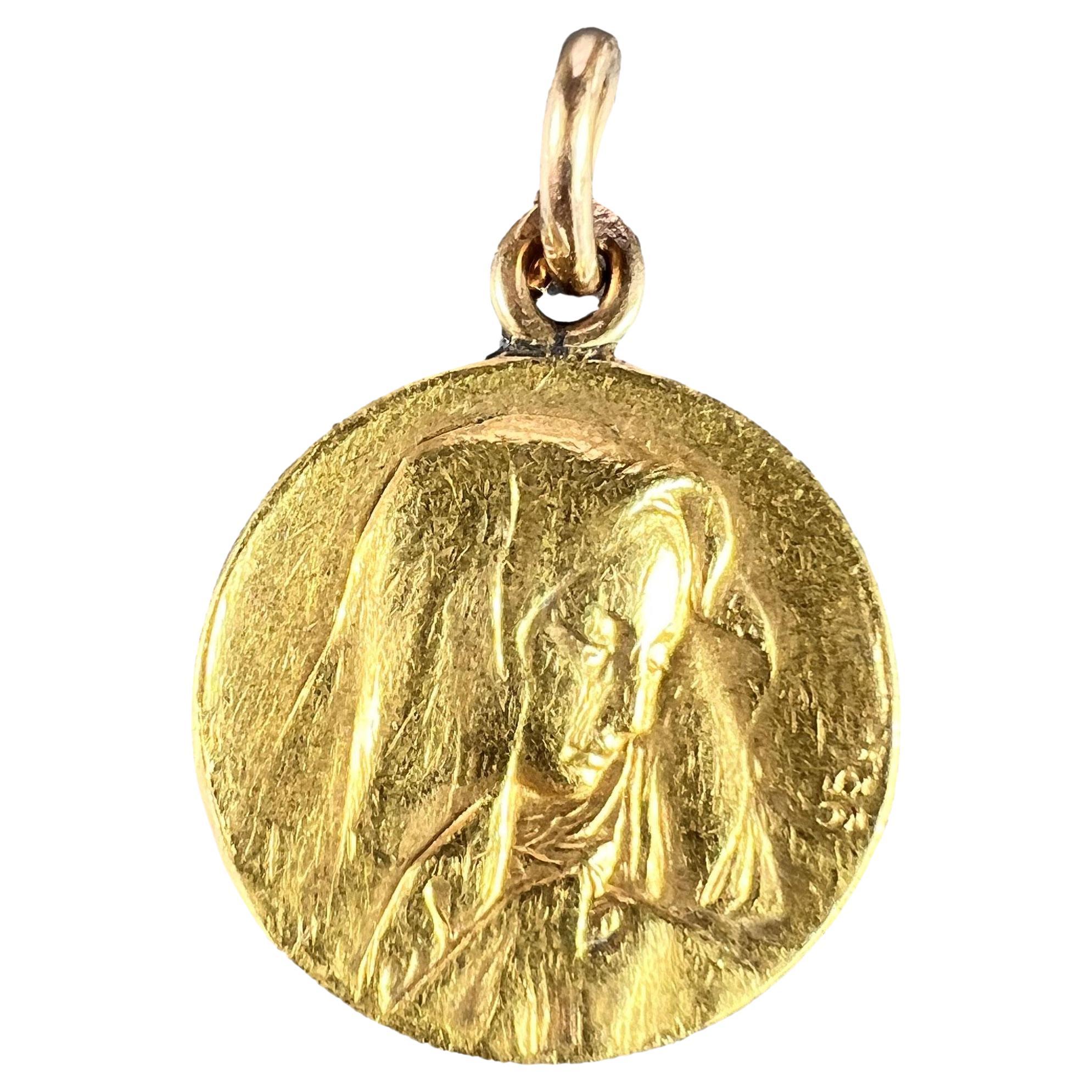 Italian Giacomini Virgin Mary Pope Pius X 23K Yellow Gold Medal Charm Pendant For Sale