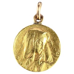Vintage Italian Giacomini Virgin Mary Pope Pius X 23K Yellow Gold Medal Charm Pendant