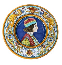 Italian Gialletti Majolica Portrait Plates