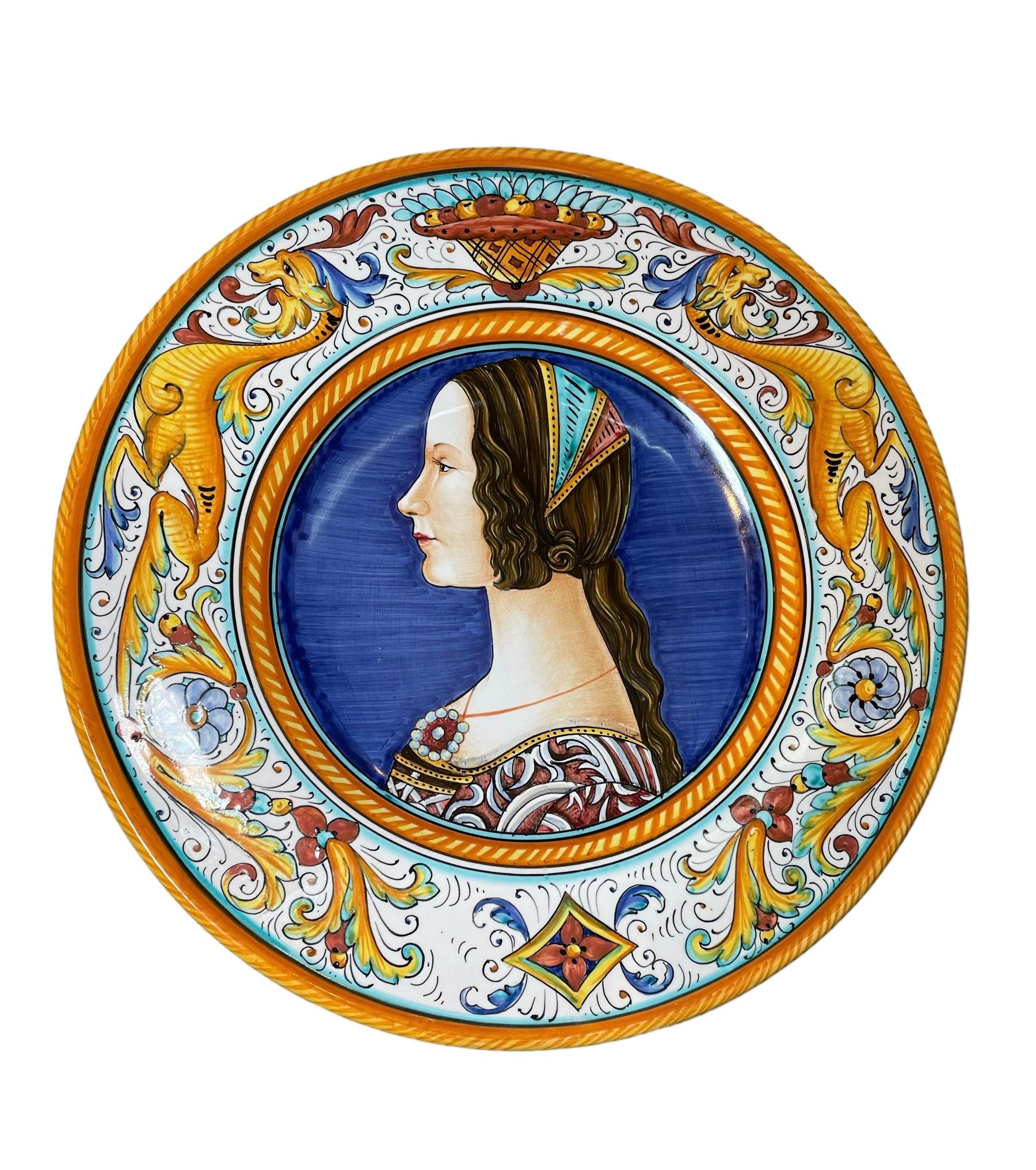 Renaissance Revival Italian Gialletti Majolica Portrait Plates For Sale