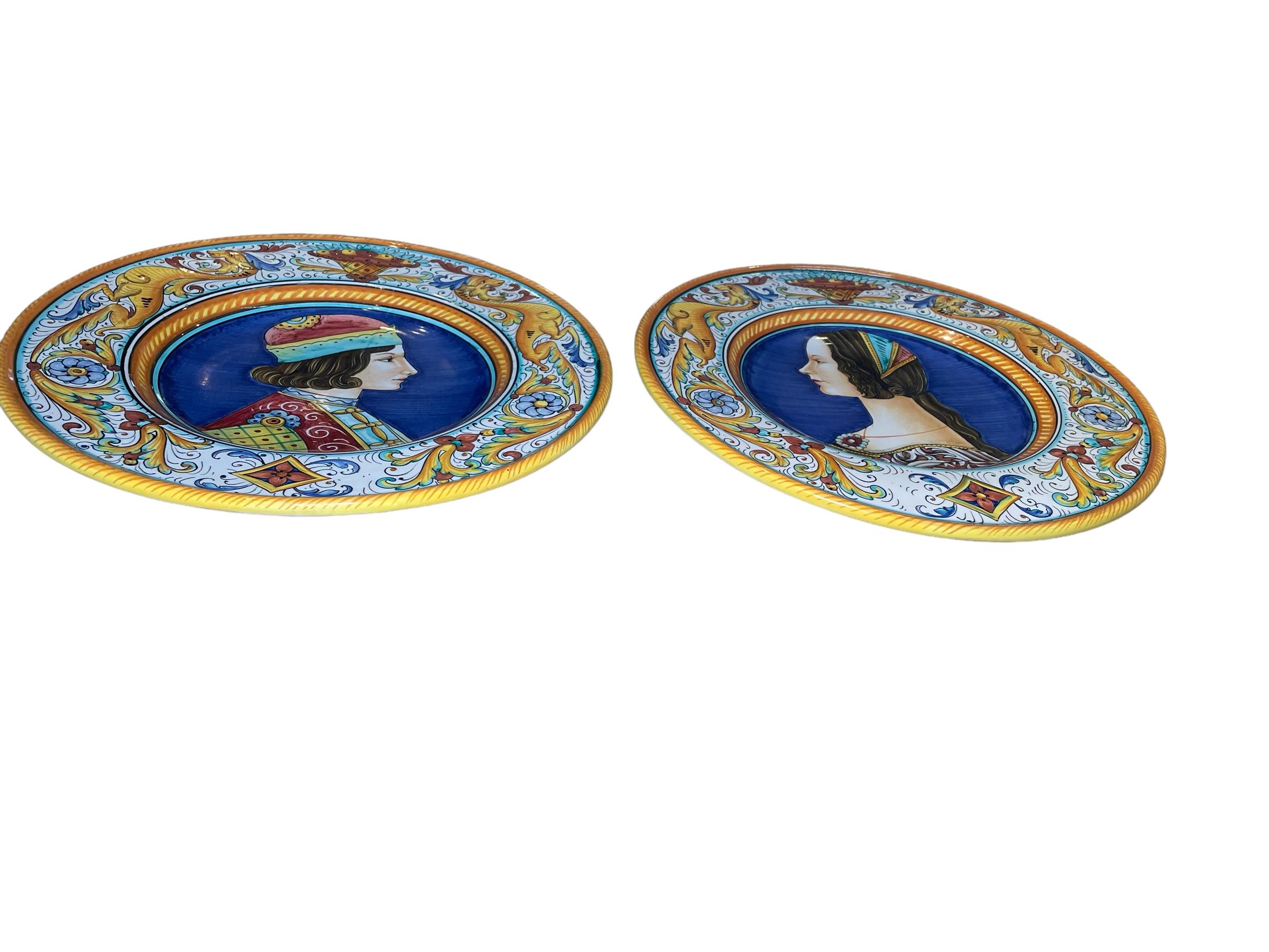 Hand-Crafted Italian Gialletti Majolica Portrait Plates For Sale