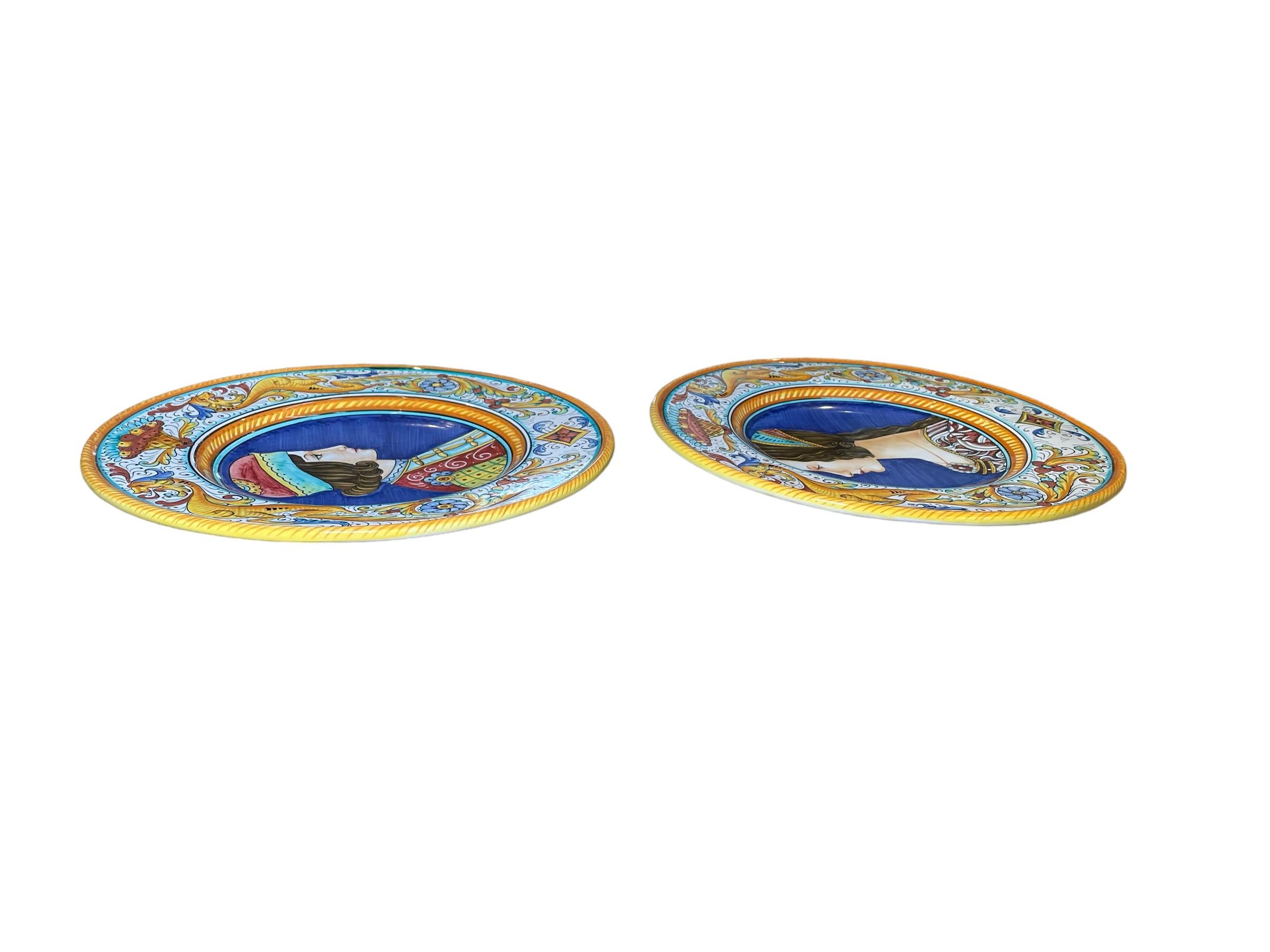 20th Century Italian Gialletti Majolica Portrait Plates For Sale