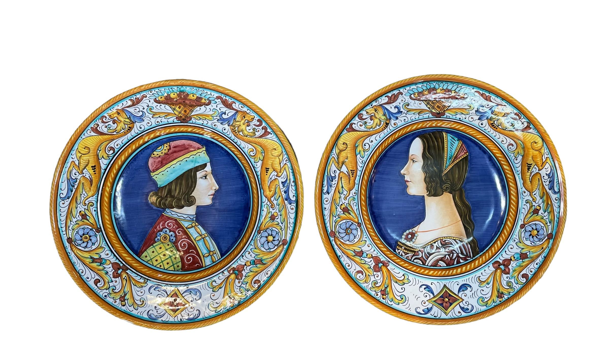 Italian Gialletti Majolica Portrait Plates For Sale 1