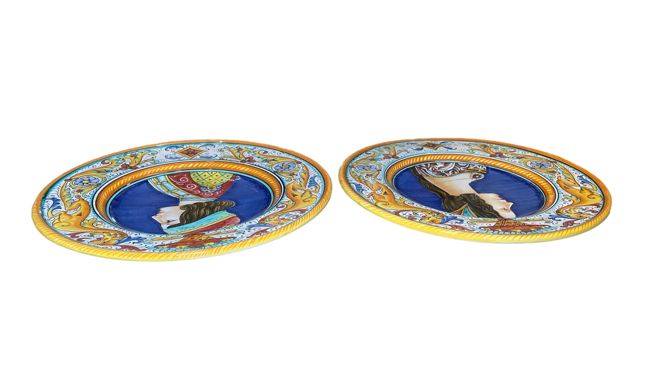 Italian Gialletti Majolica Portrait Plates For Sale 2