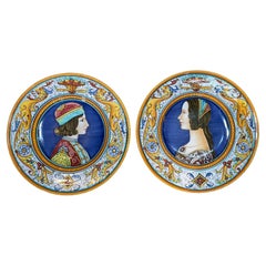 Platos de retrato de mayólica italiana Gialletti