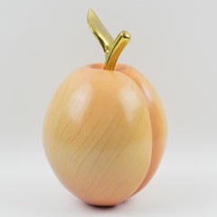 Italian Giant Carved Wood and Brass Peach Decorative Sculpture, 1980s