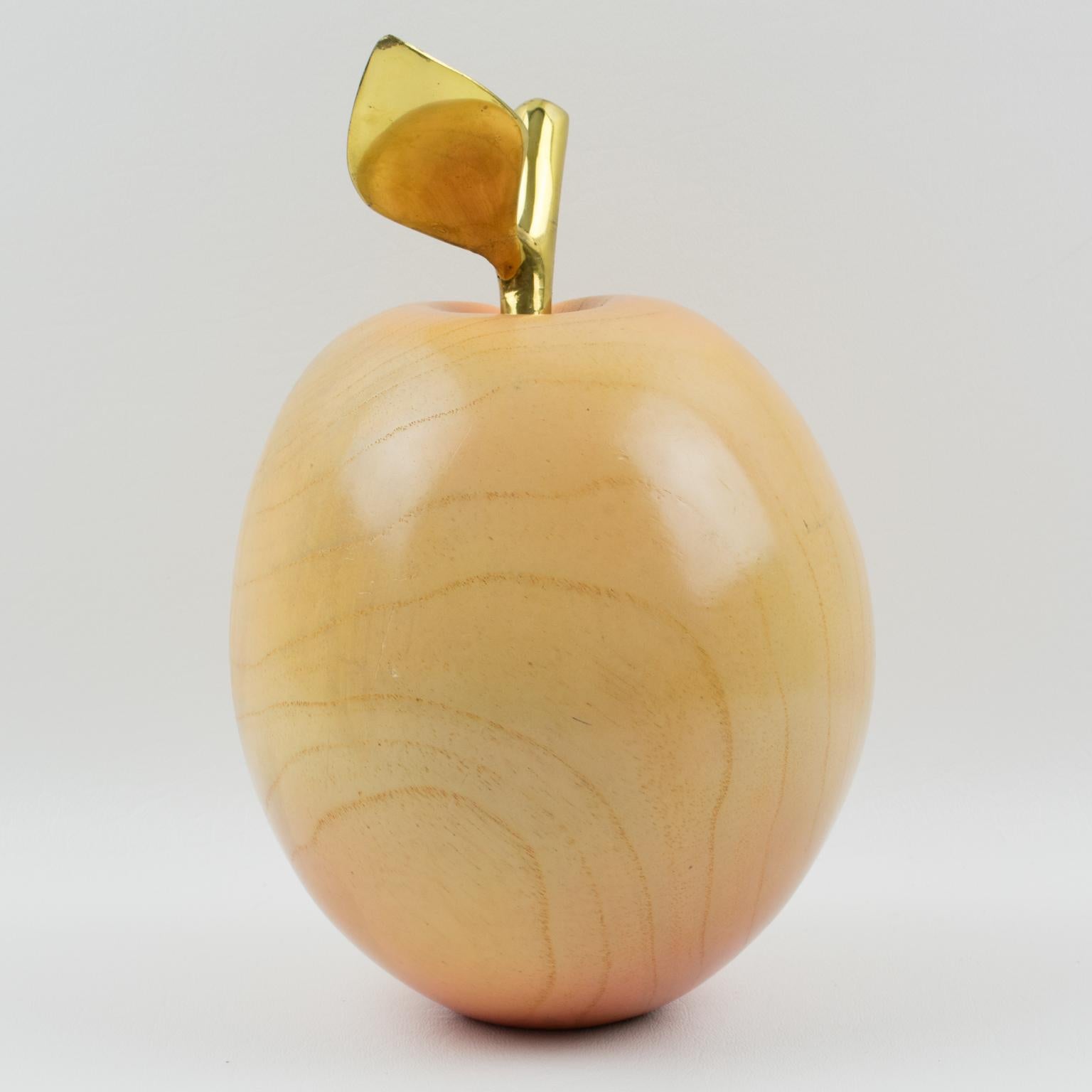Italiano Italian Giant Carved Wood and Brass Peach Decorative Sculpture, 1980s in vendita
