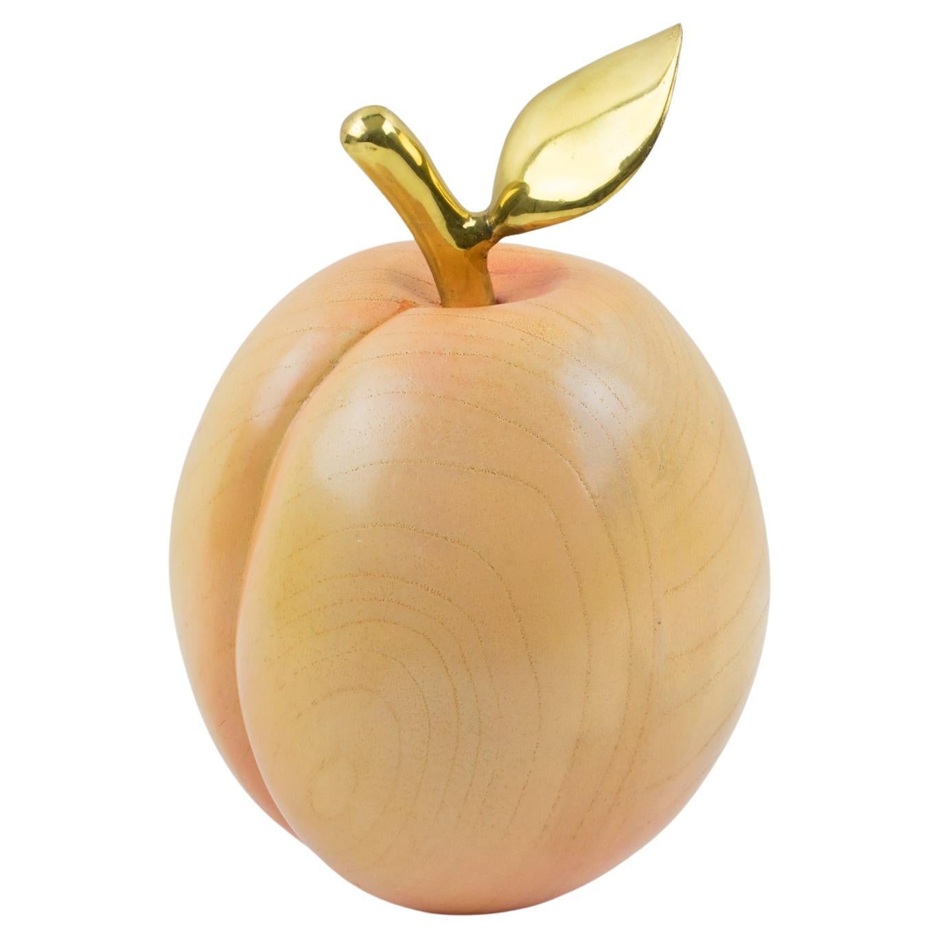 Italian Giant Carved Wood and Brass Peach Decorative Sculpture, 1980s