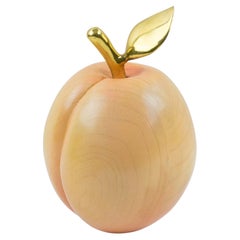 Italian Giant Carved Wood and Brass Peach Decorative Sculpture, 1980s