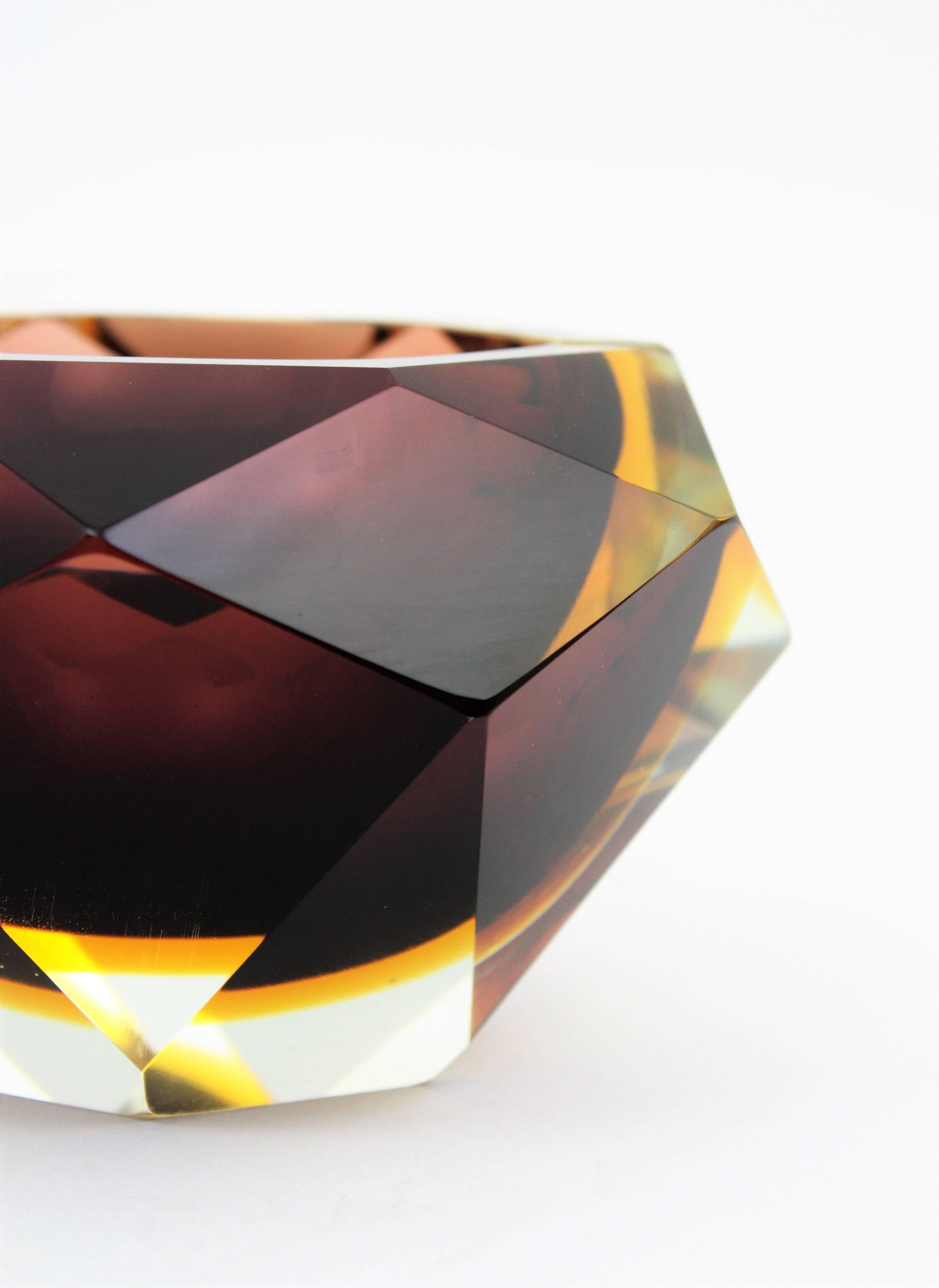 Italian Giant Madruzzato Brown & Yellow Faceted Sommerso Murano Glass Ashtray 1