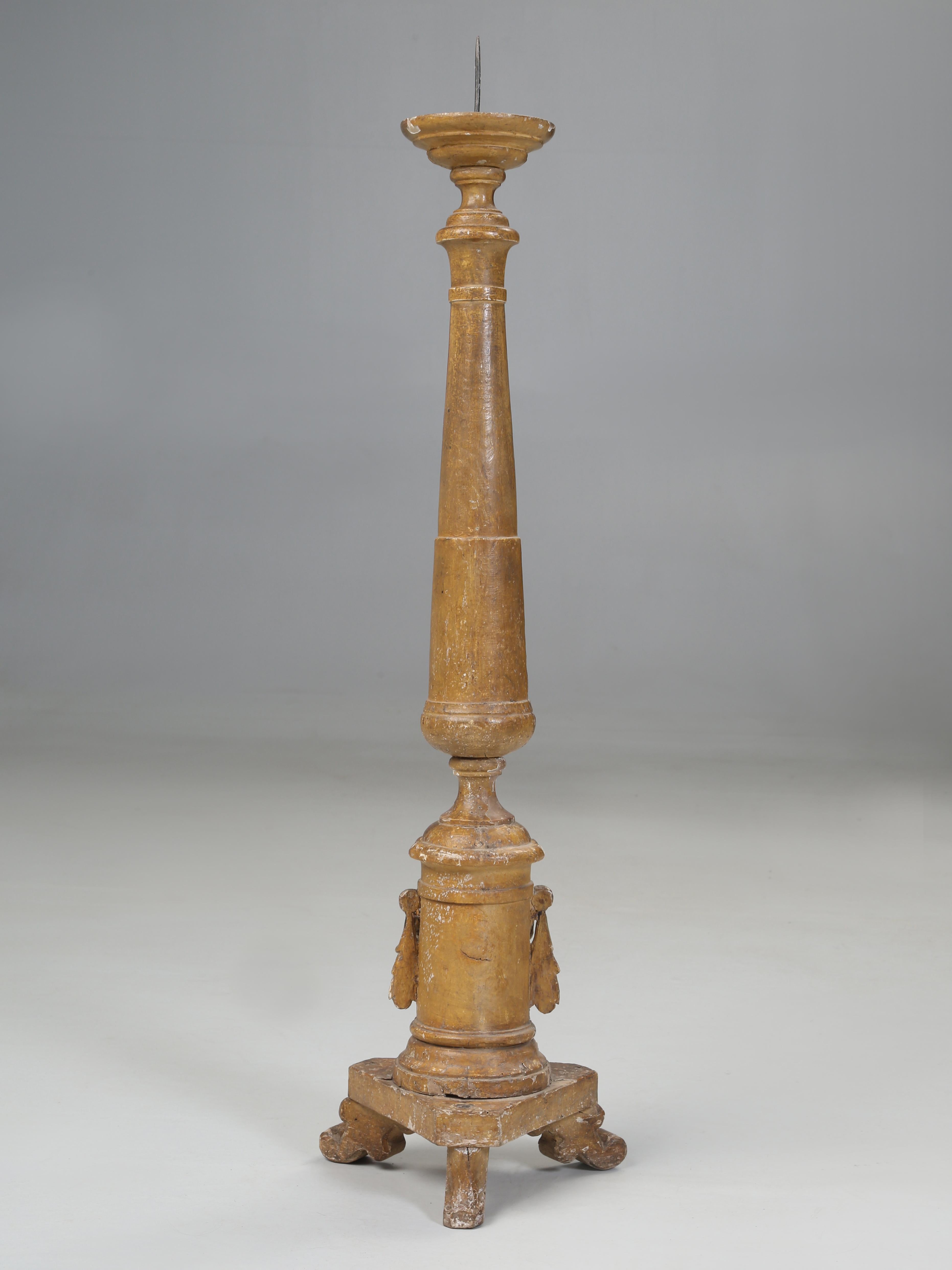 Italian Gilded Altar Candlestick Completely Original and Unrestored c1780-1820 For Sale 6