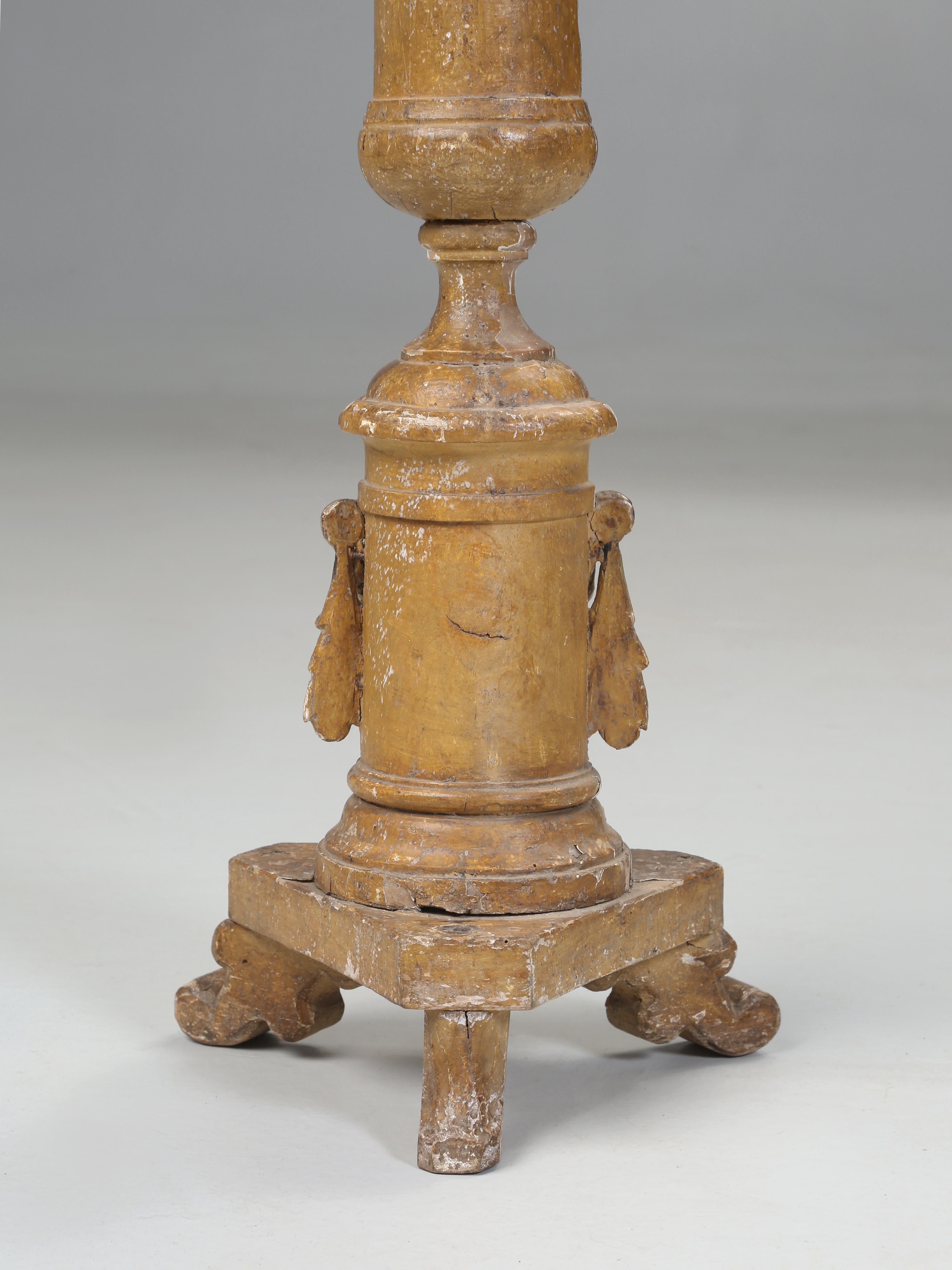 Italian Gilded Altar Candlestick Completely Original and Unrestored c1780-1820 For Sale 7
