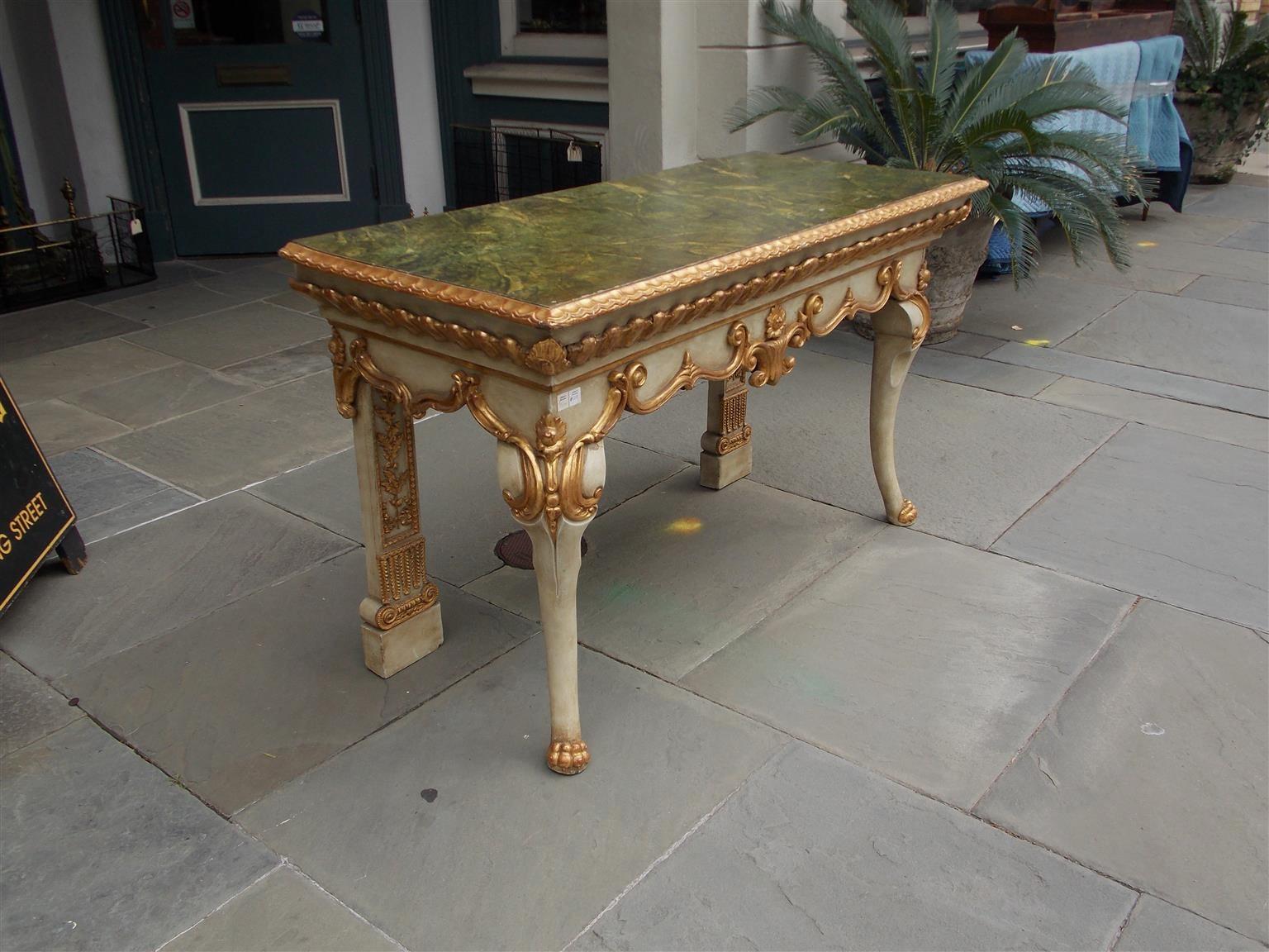 Gold Leaf Italian Gilded and Painted Console For Sale