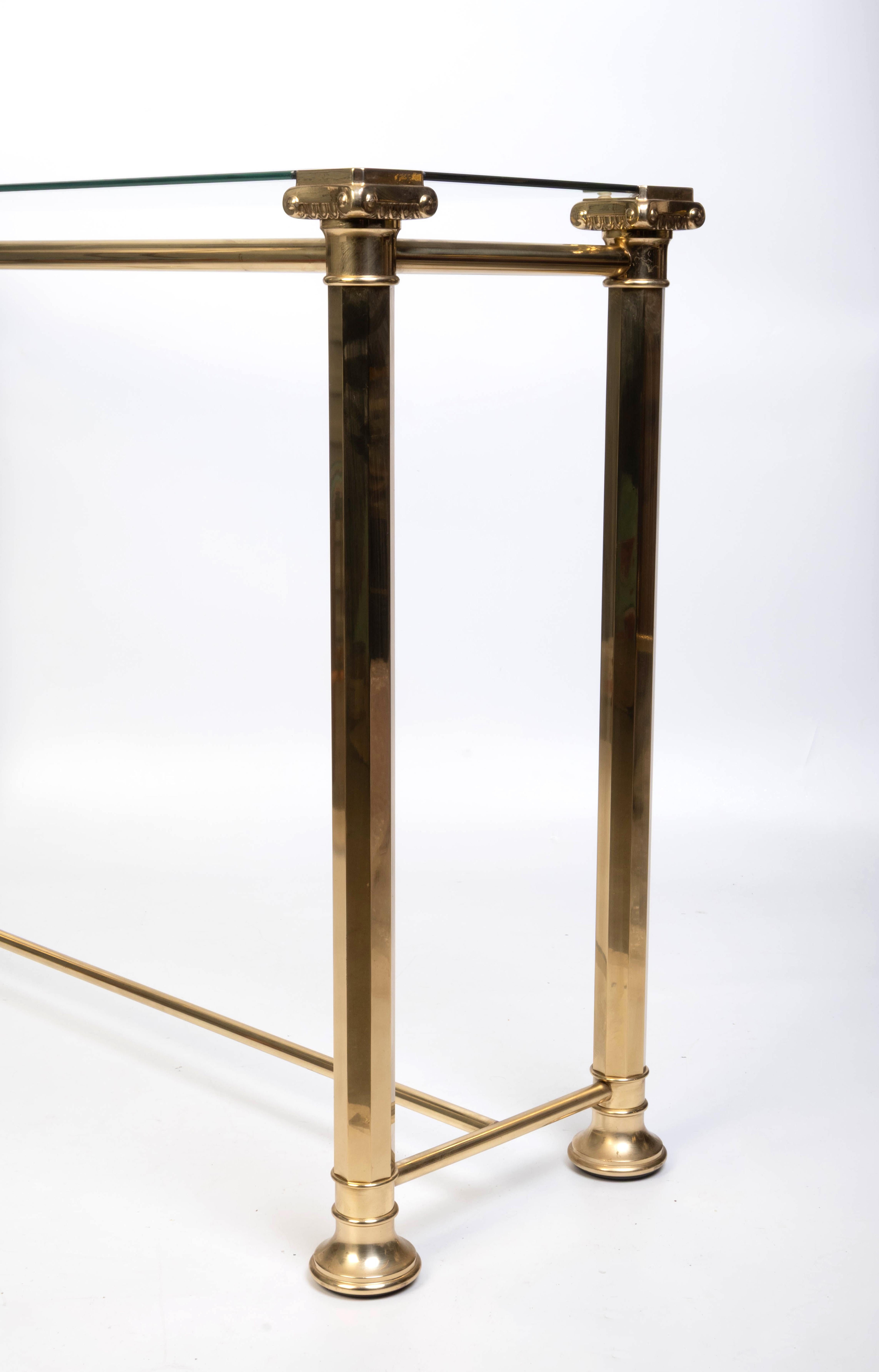 Italian Gilded Brass And Glass console Table, Orsegnio C.1970 For Sale 5