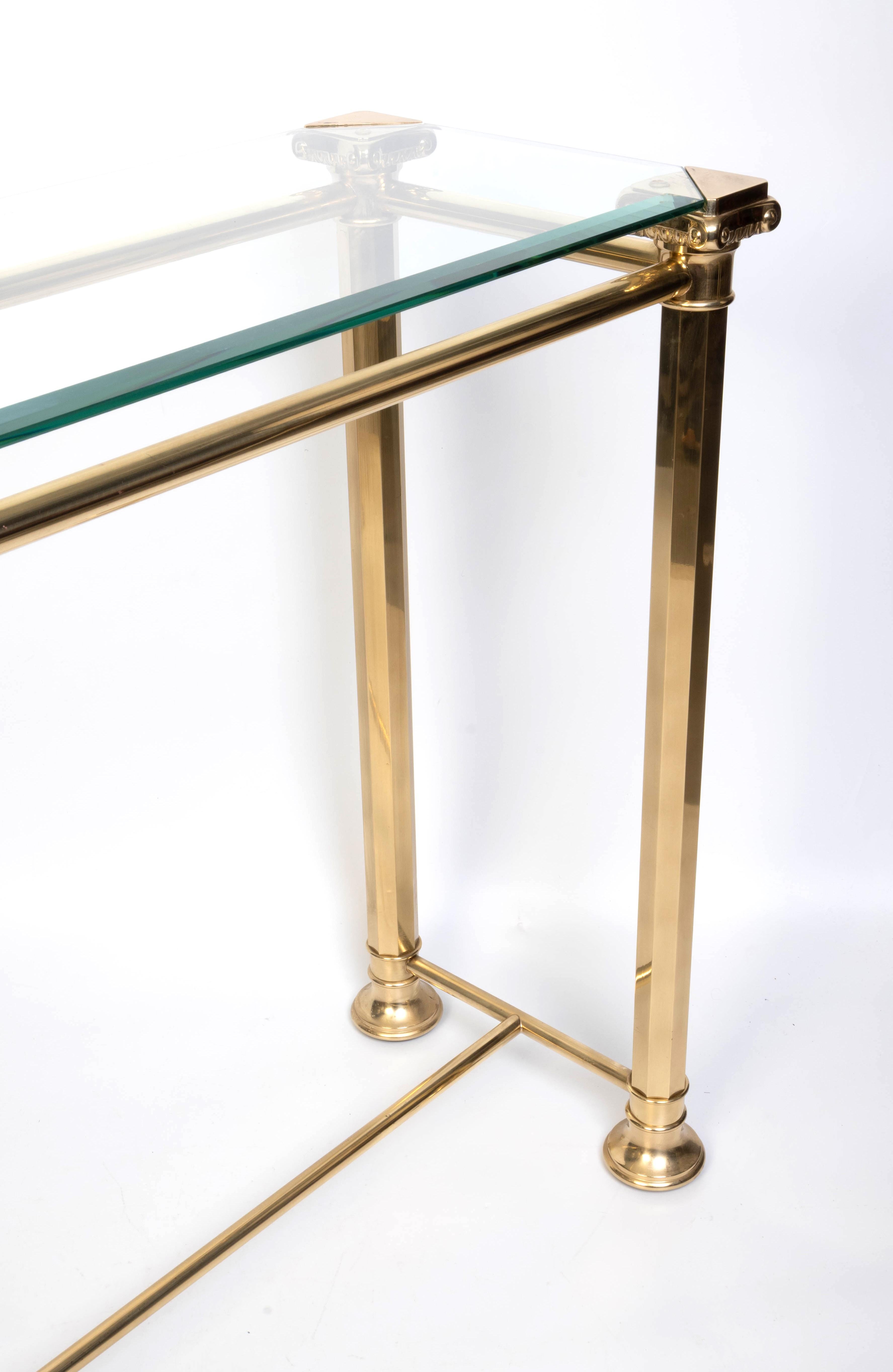 Italian Gilded Brass And Glass console Table, Orsegnio C.1970 For Sale 8
