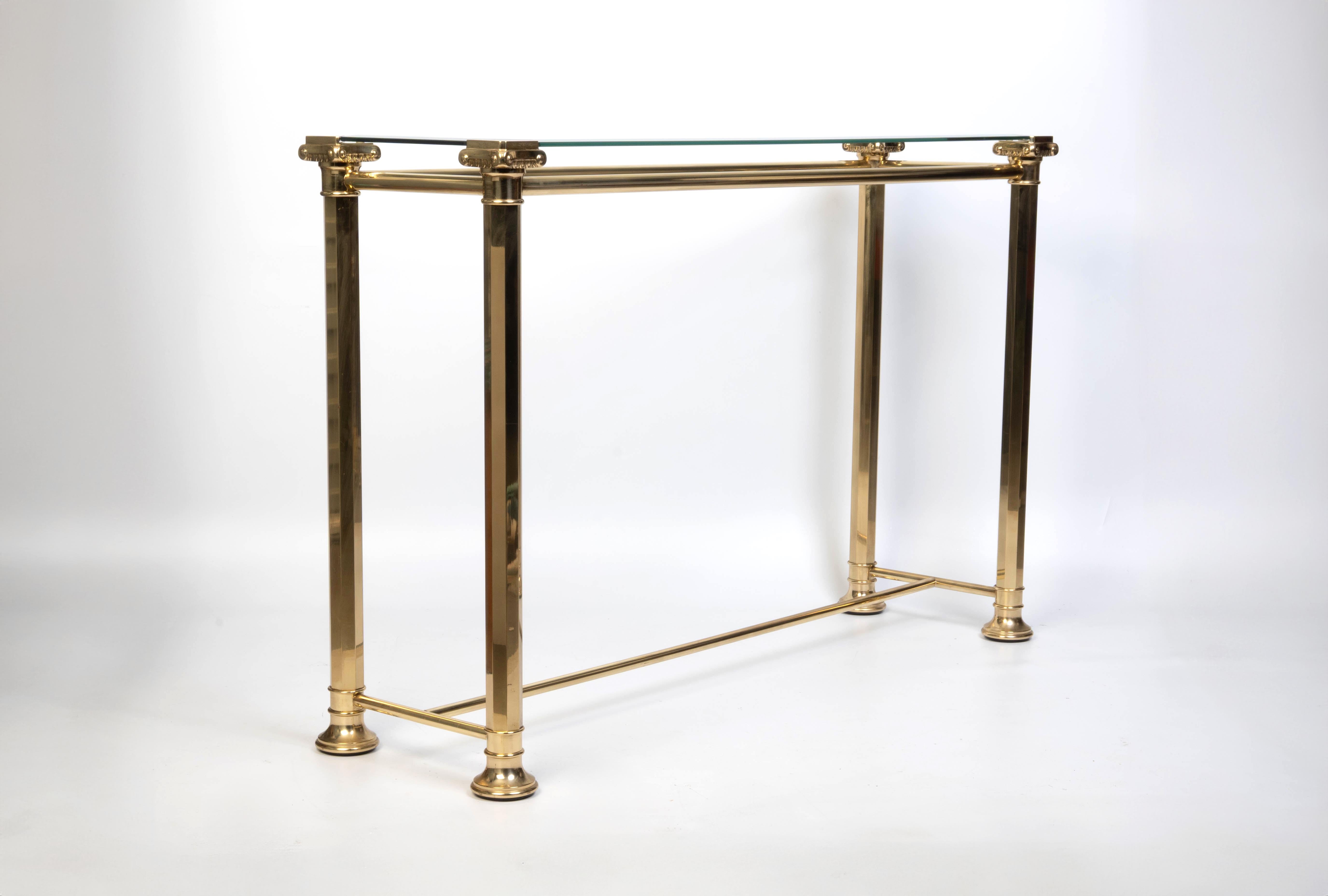 Italian Gilded Brass And Glass console Table, Orsegnio C.1970 For Sale 9