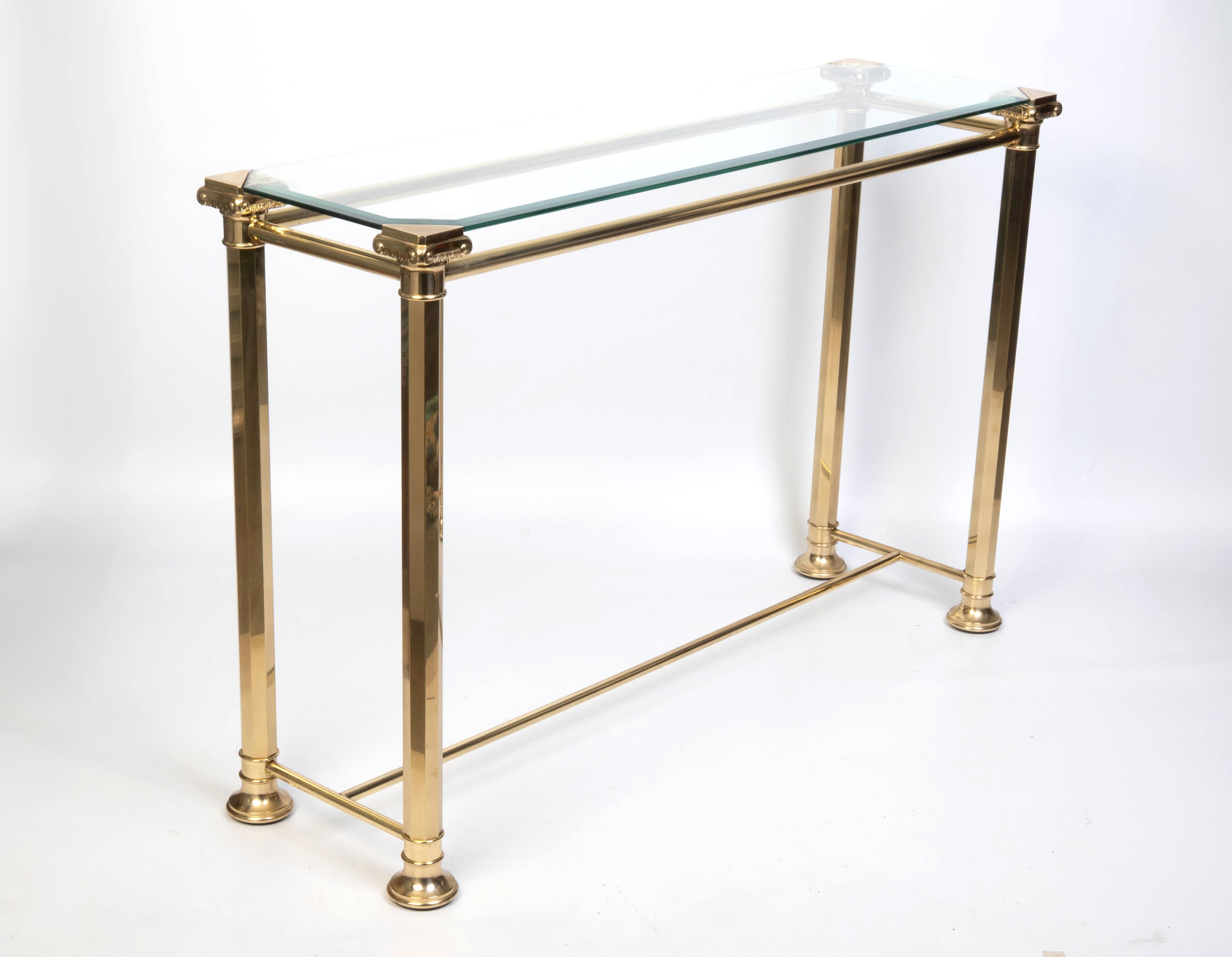 Italian Gilded Brass And Glass console Table, Orsegnio C.1970 For Sale 12