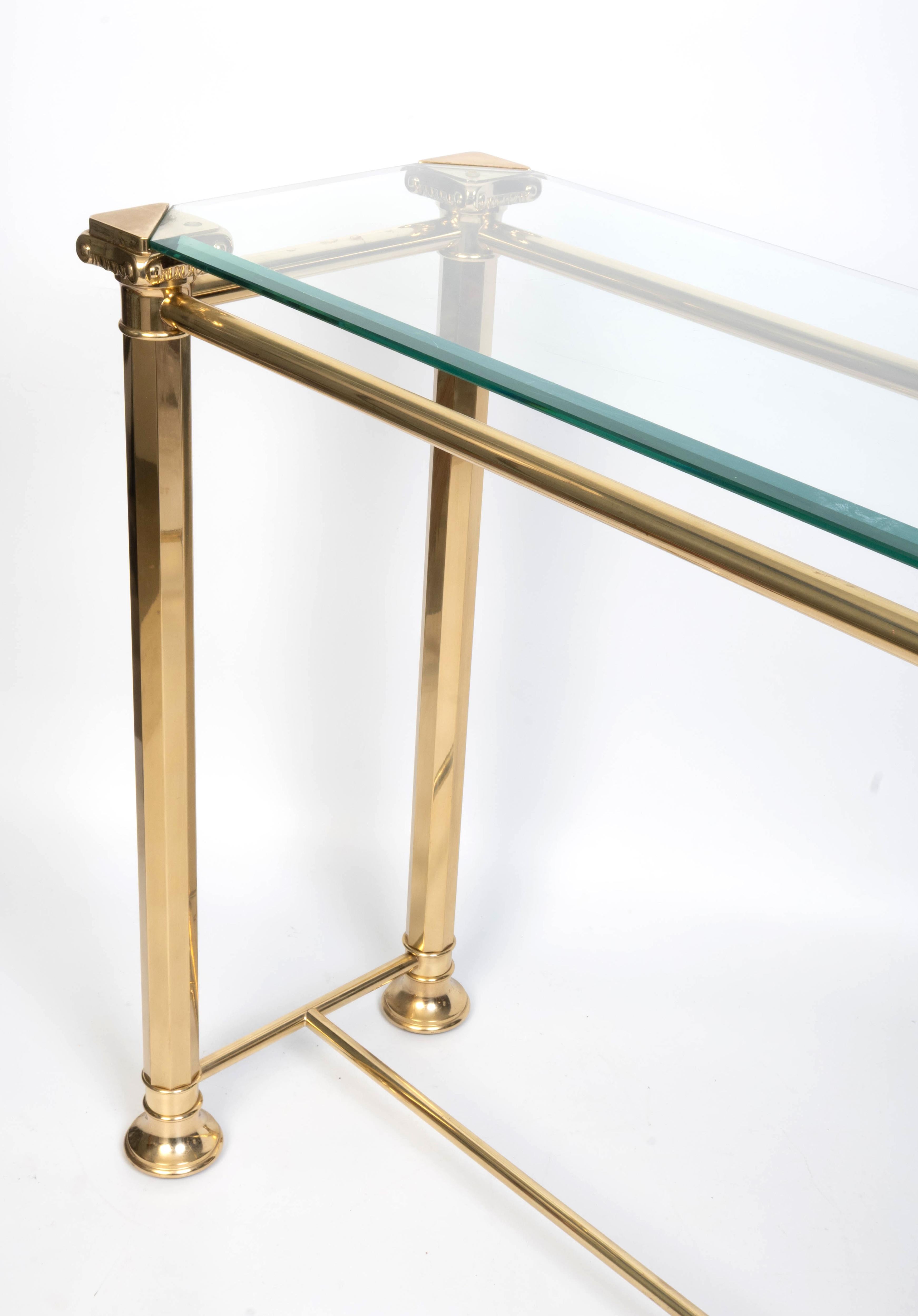 Neoclassical Italian Gilded Brass And Glass console Table, Orsegnio C.1970 For Sale