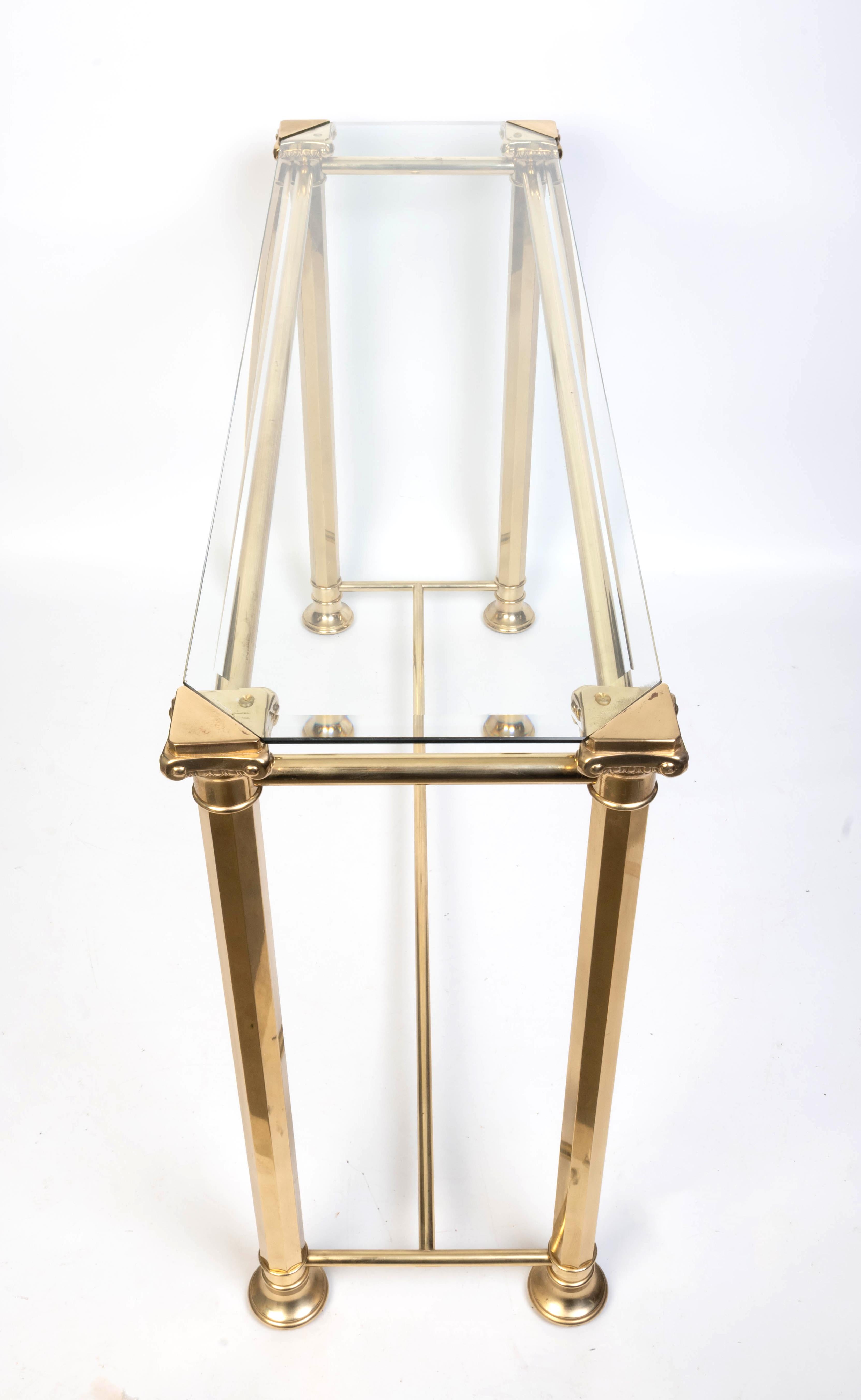 Italian Gilded Brass And Glass console Table, Orsegnio C.1970 In Good Condition For Sale In London, GB