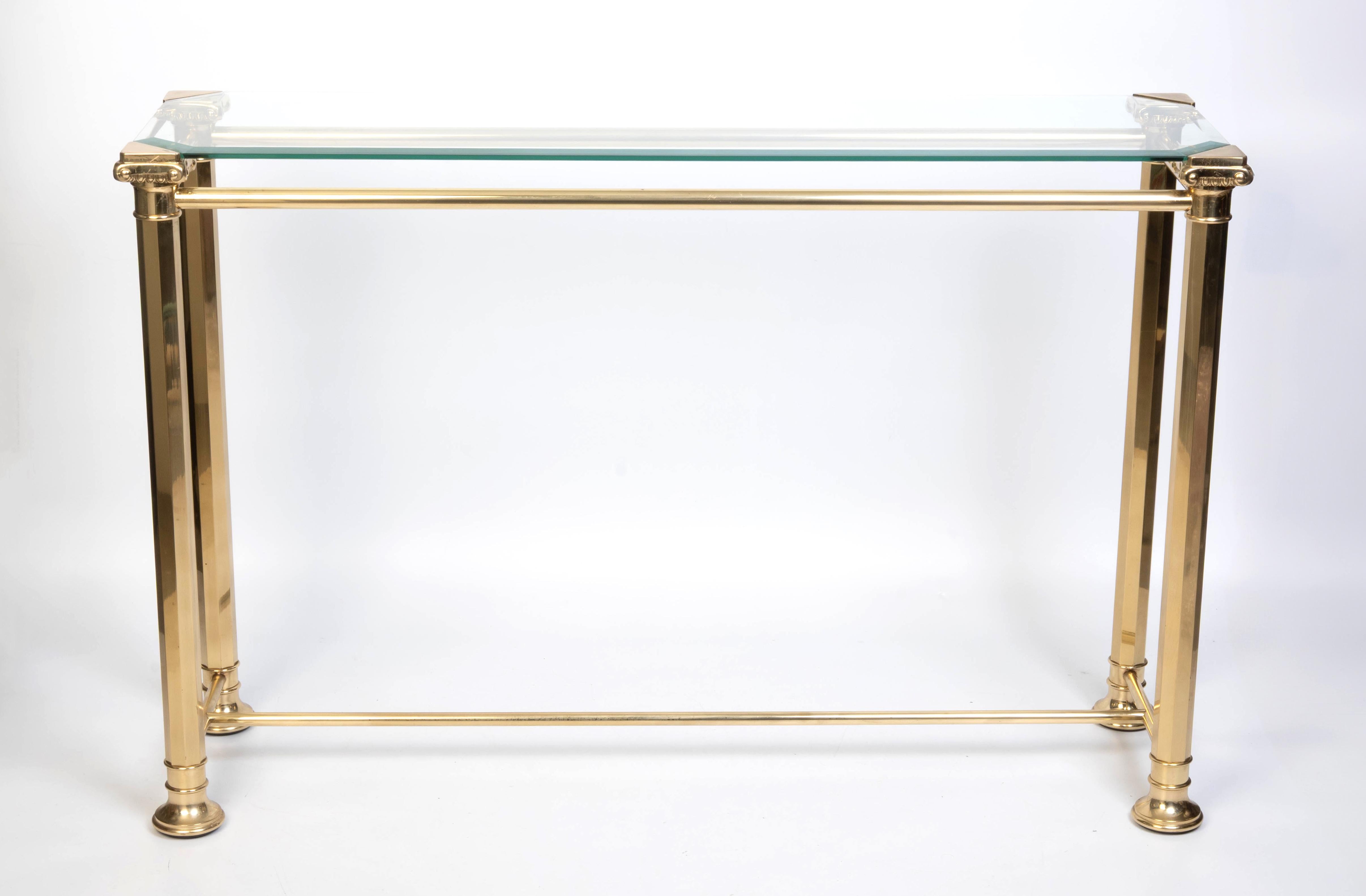 Late 20th Century Italian Gilded Brass And Glass console Table, Orsegnio C.1970 For Sale