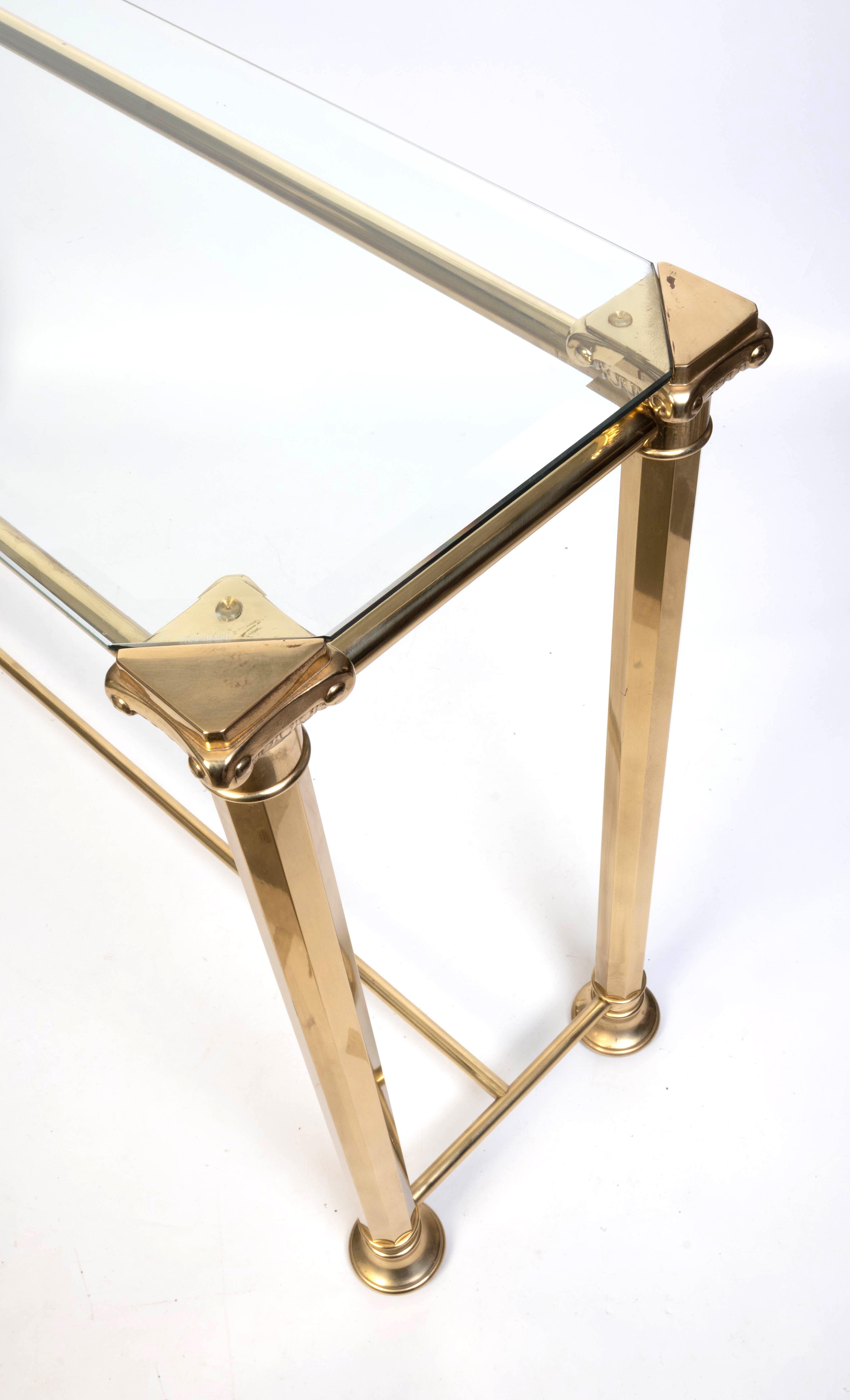 Italian Gilded Brass And Glass console Table, Orsegnio C.1970 For Sale 3