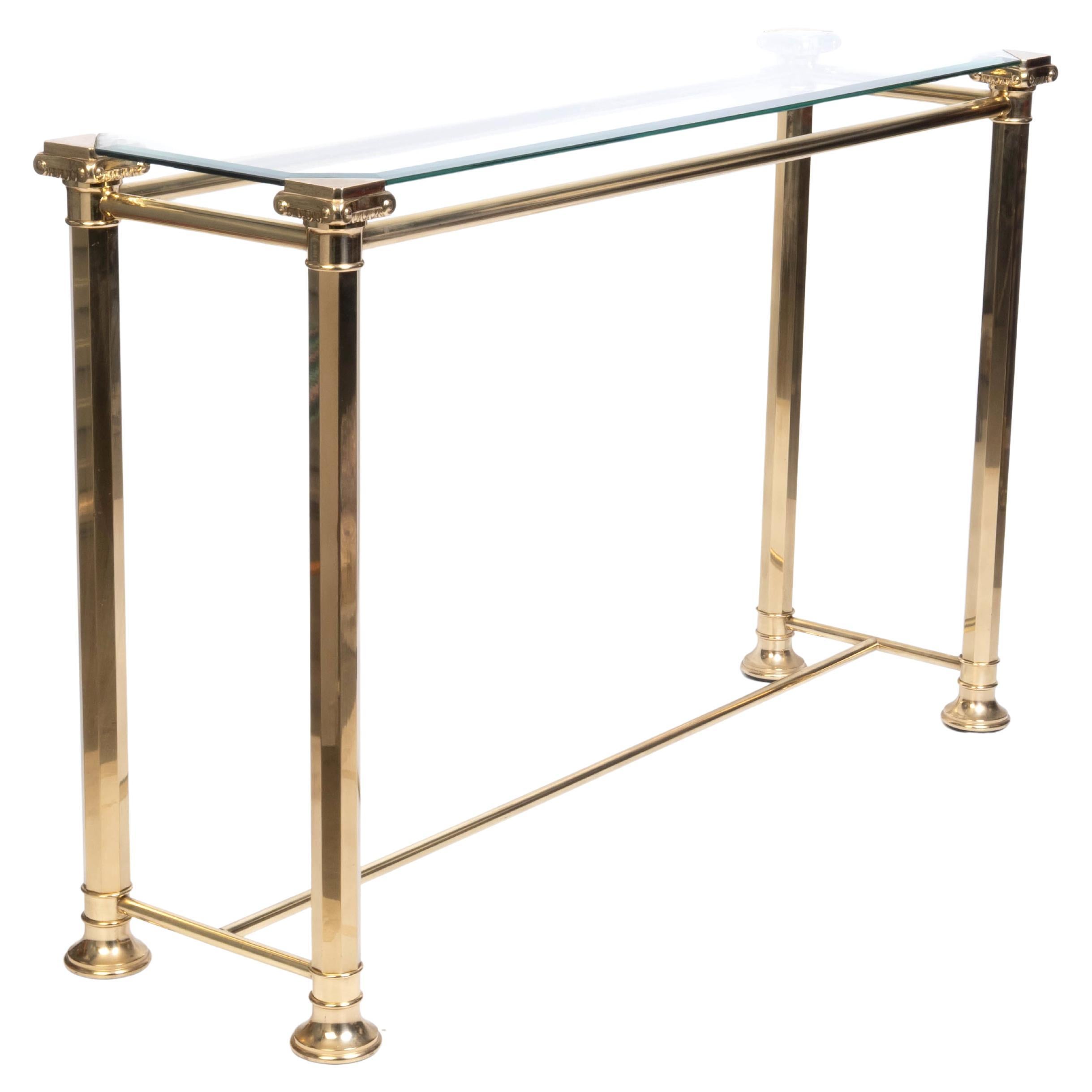 Italian Gilded Brass And Glass console Table, Orsegnio C.1970 For Sale