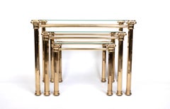 Italian Gilded Brass And Glass Nesting Tables, Orsenigo C.1970