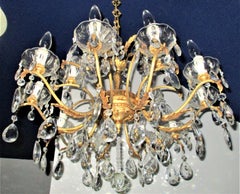 Italian Gilded Bronze 2-Tier 15-Light Crystal Chandelier