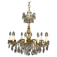 Italian Gilded Bronze and Crystal 10 Light Antique Chandelier