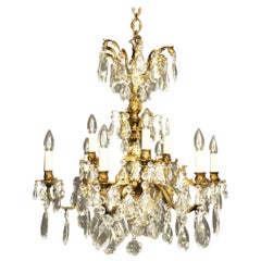 Italian Gilded Bronze and Crystal 12 Light Antique Chandelier