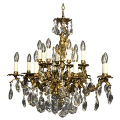Italian Gilded Bronze and Crystal 16-Light Antique Chandelier