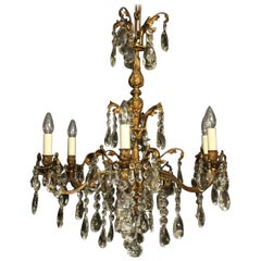 Italian Gilded Bronze and Crystal 6-Light Antique Chandelier
