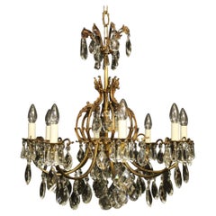 Italian Gilded Bronze and Crystal 8 Light Antique Chandelier