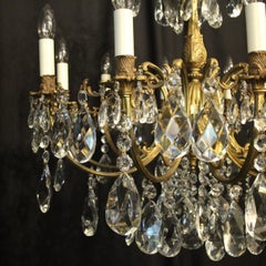 Italian Gilded Bronze & Crystal 10 Light Antique Chandelier