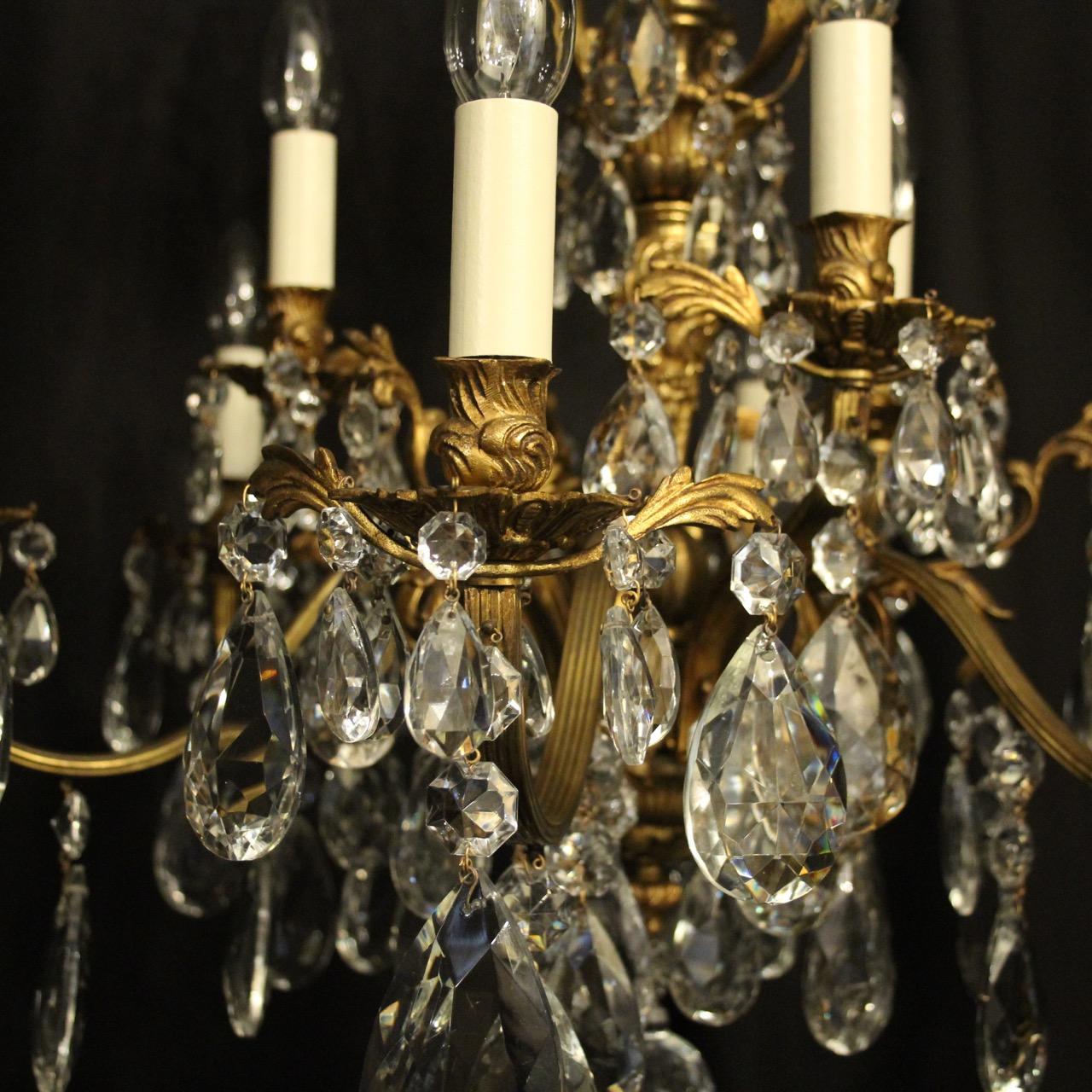 Italian Gilded Bronze and Crystal 12 Light Antique Chandelier (Barock) im Angebot
