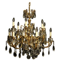 Italian Gilded Bronze and Crystal 12-Light Antique Chandelier