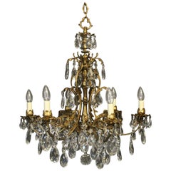 Italian Gilded Bronze and Crystal 6-Light Antique Chandelier