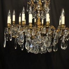 Italian Gilded Bronze and Crystal 16-Light Antique Chandelier