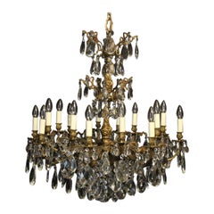 Italian Gilded Bronze and Crystal 16-Light Antique Chandelier