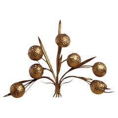 Italian Gilded Bronze Seven-Light Floral Wall Sconce, 1950s