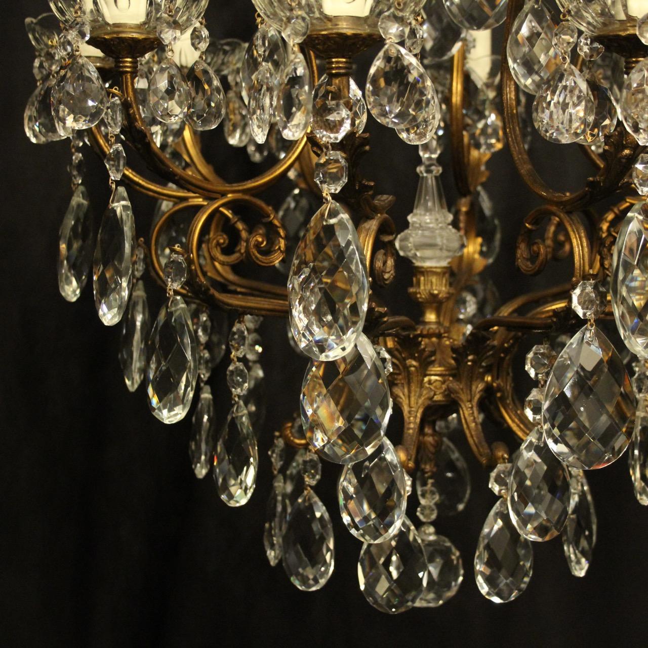 Gilt Italian Gilded and Crystal Bird Cage Antique Chandelier For Sale