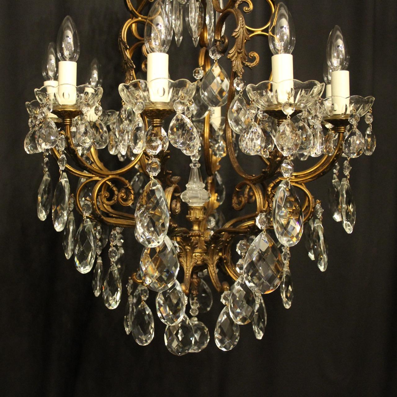 Italian Gilded and Crystal Bird Cage Antique Chandelier In Good Condition For Sale In Chester, GB