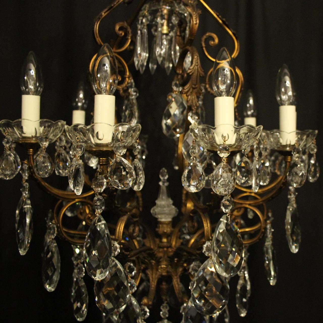 20th Century Italian Gilded and Crystal Bird Cage Antique Chandelier For Sale