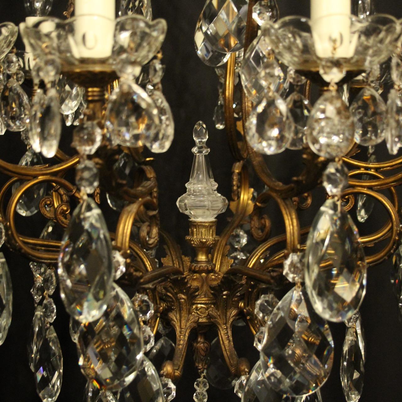 Brass Italian Gilded and Crystal Bird Cage Antique Chandelier For Sale