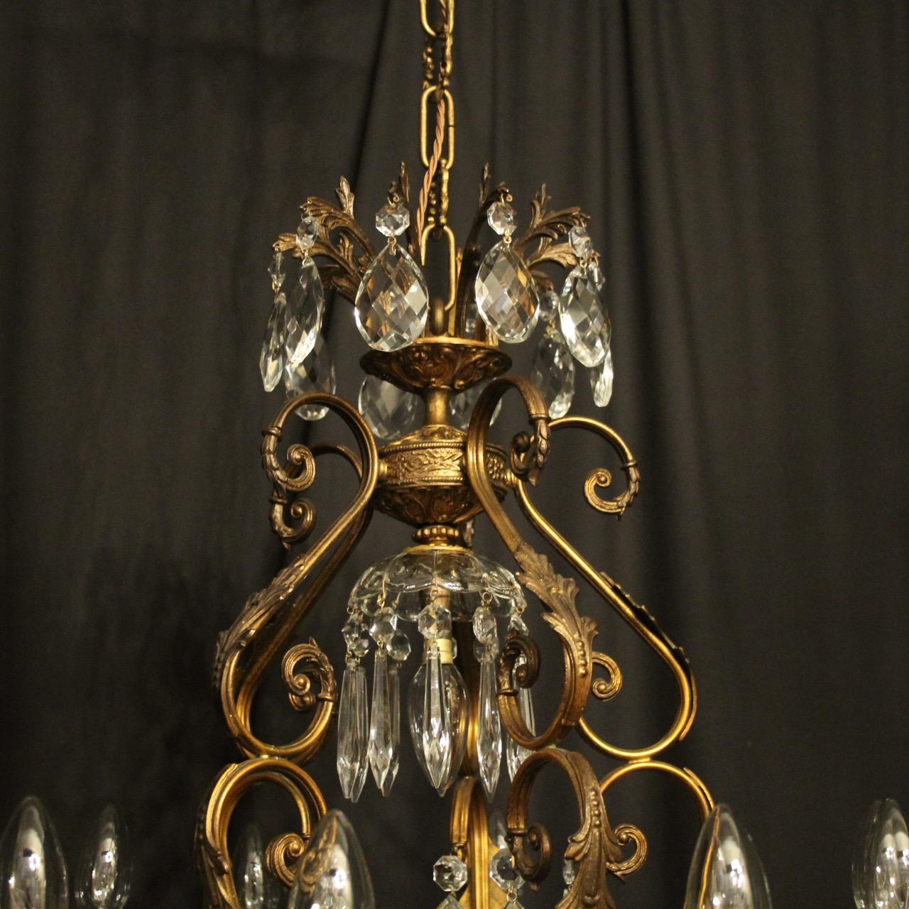 Italian Gilded and Crystal Bird Cage Antique Chandelier For Sale 1